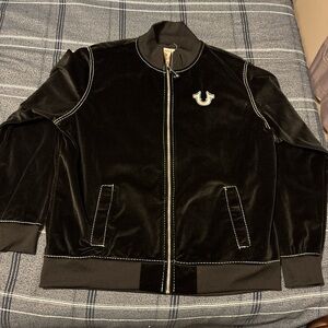 True Religion Black Bomber Jacket with Stand-Up Collar